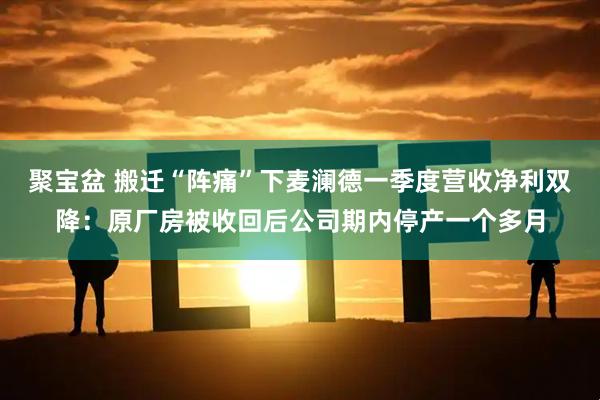 聚宝盆 搬迁“阵痛”下麦澜德一季度营收净利双降：原厂房被收回后公司期内停产一个多月